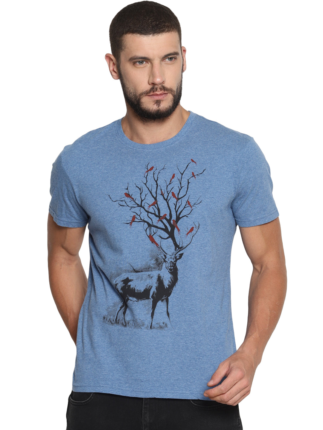Wolfpack Men Light Blue Printed T-Shirt Wolfpack
