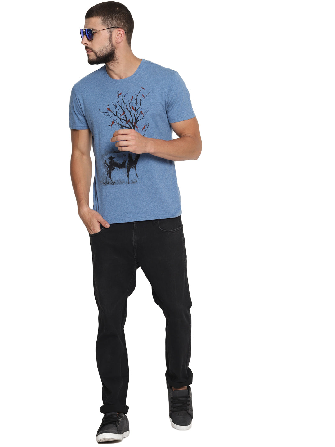 Wolfpack Men Light Blue Printed T-Shirt Wolfpack