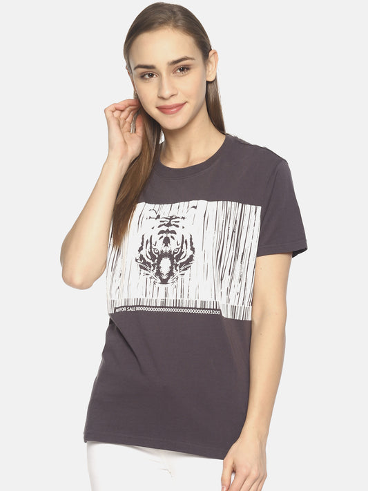 Wolfpack Women Dark Grey Printed T-Shirt Wolfpack