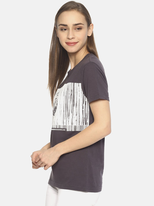 Wolfpack Women Dark Grey Printed T-Shirt Wolfpack