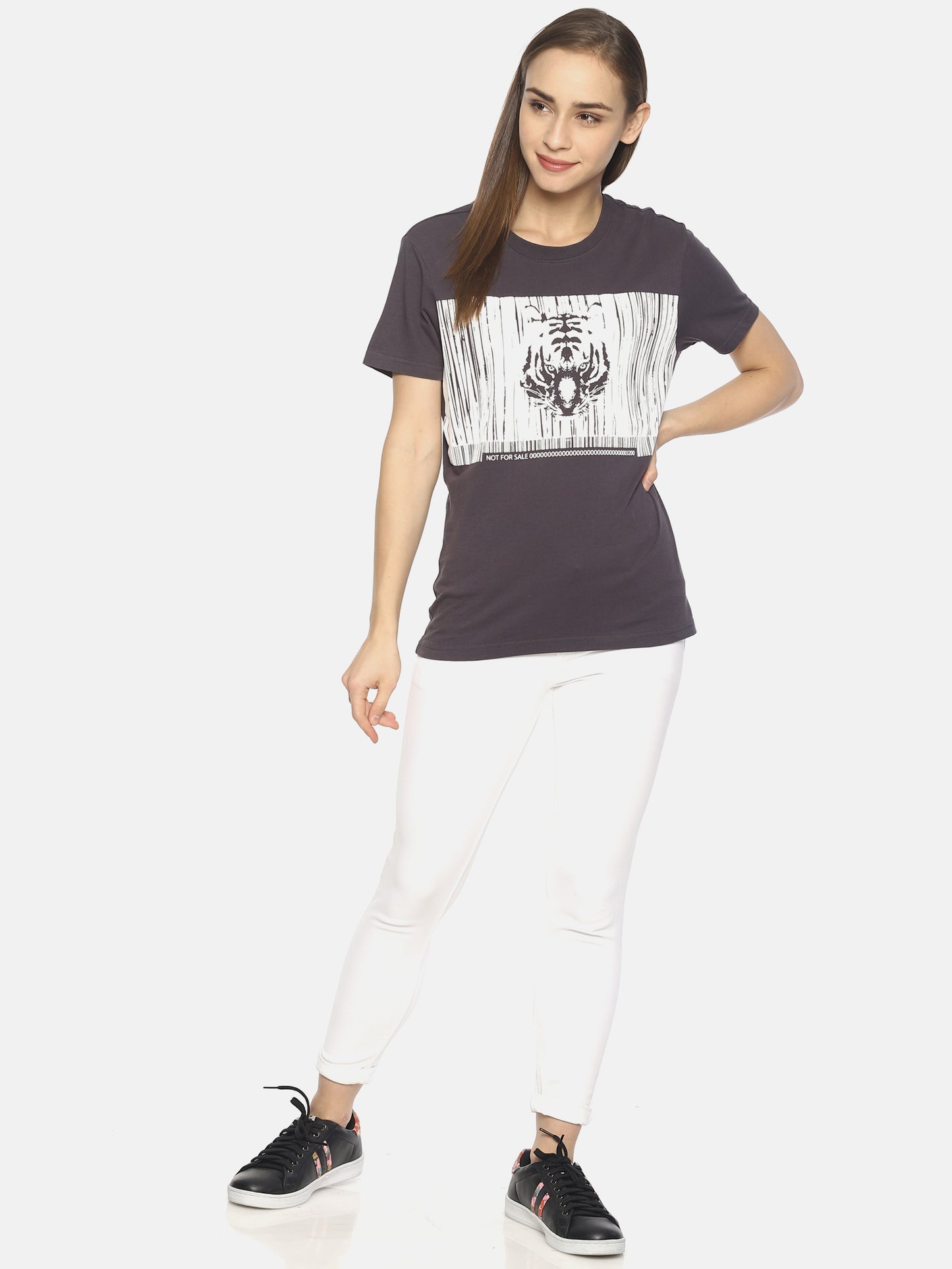 Wolfpack Women Dark Grey Printed T-Shirt Wolfpack