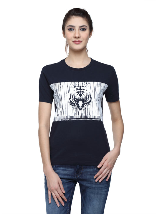 Wolfpack Women Navy Blue Printed T-Shirt Wolfpack