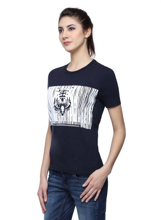 Wolfpack Women Navy Blue Printed T-Shirt Wolfpack