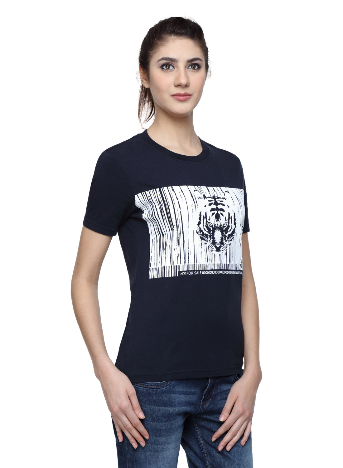 Wolfpack Women Navy Blue Printed T-Shirt Wolfpack