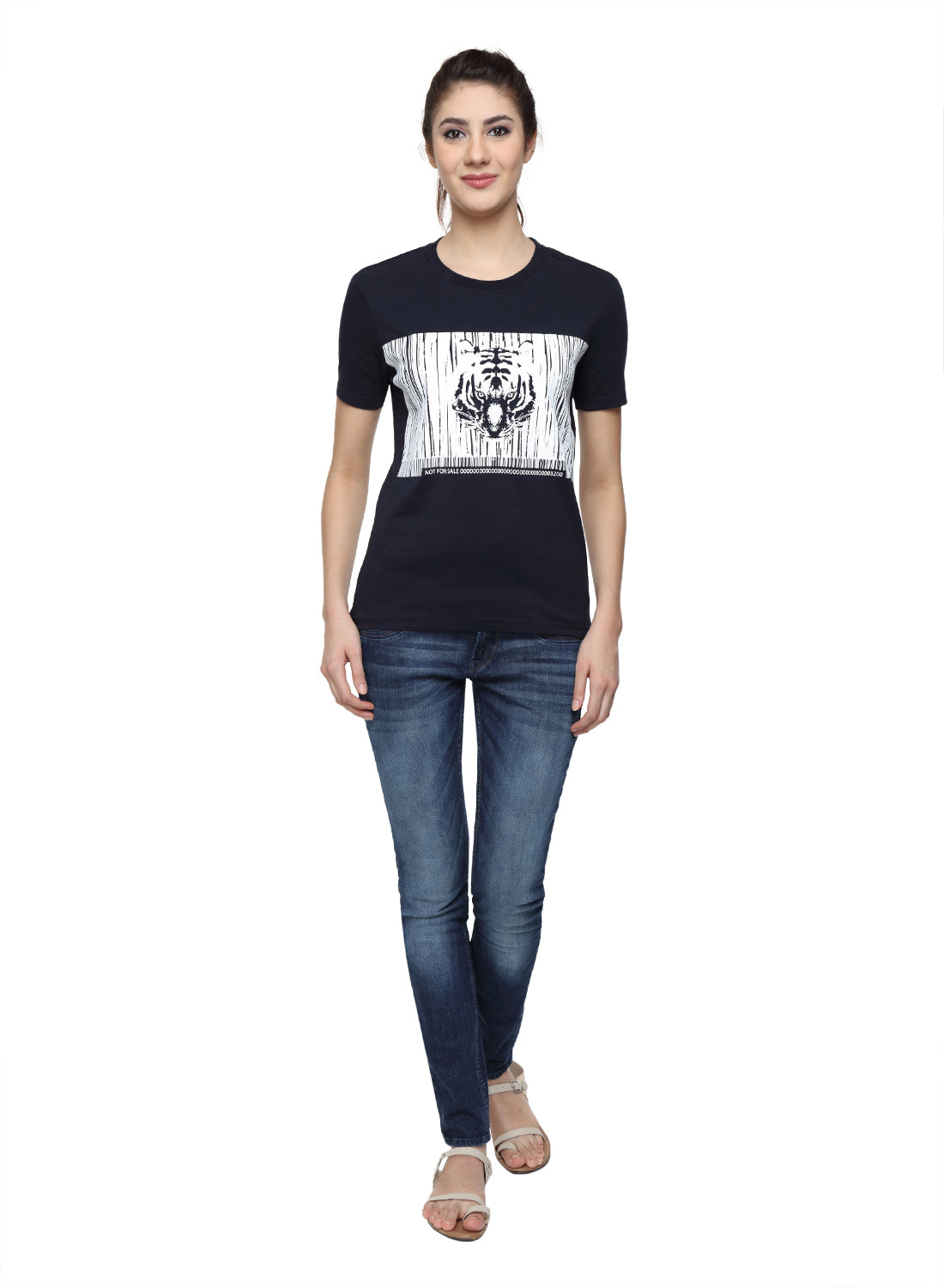 Wolfpack Women Navy Blue Printed T-Shirt Wolfpack