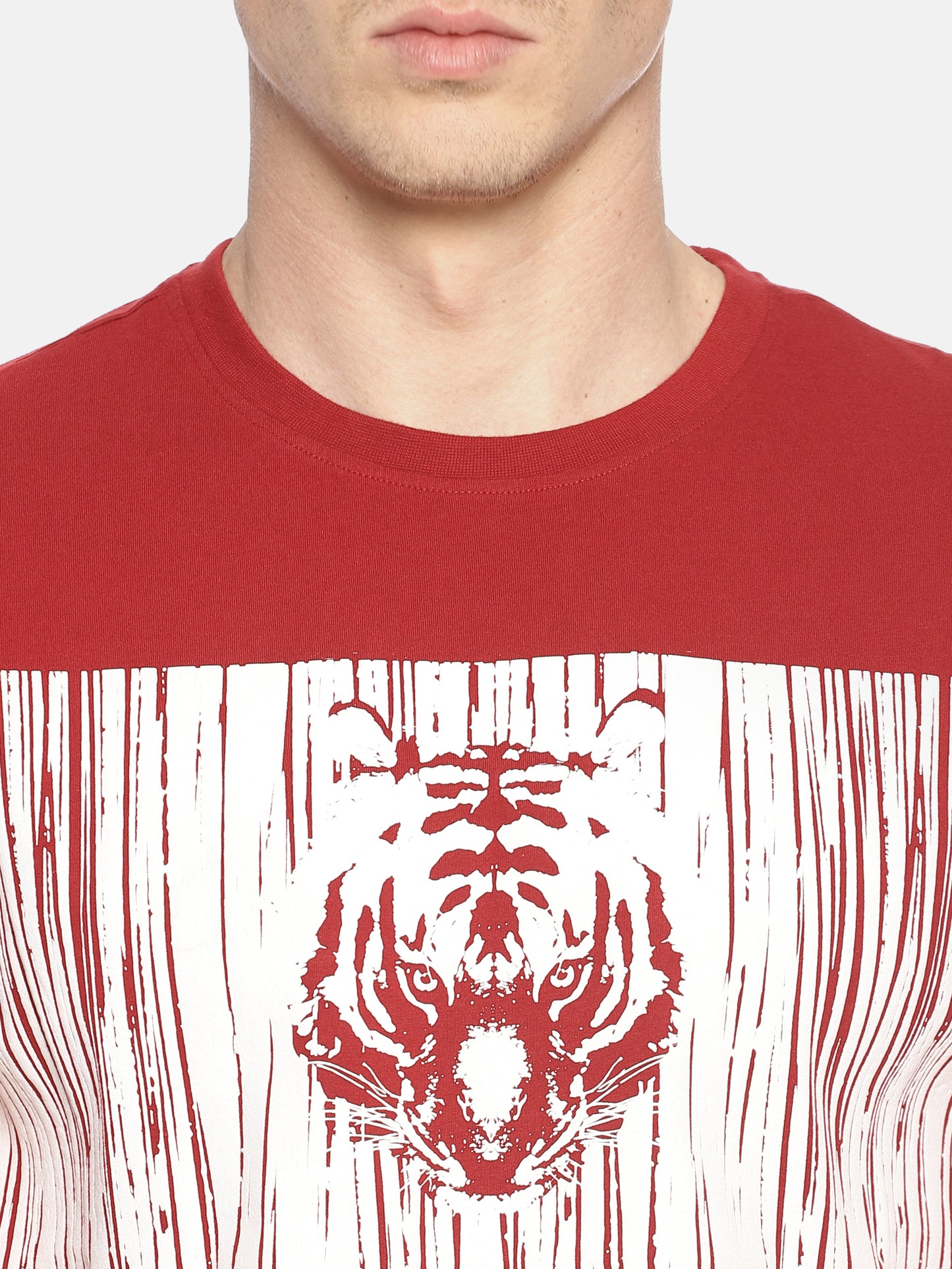 Wolfpack Round Neck Barcode Tiger Printed Red T-Shirt Wolfpack