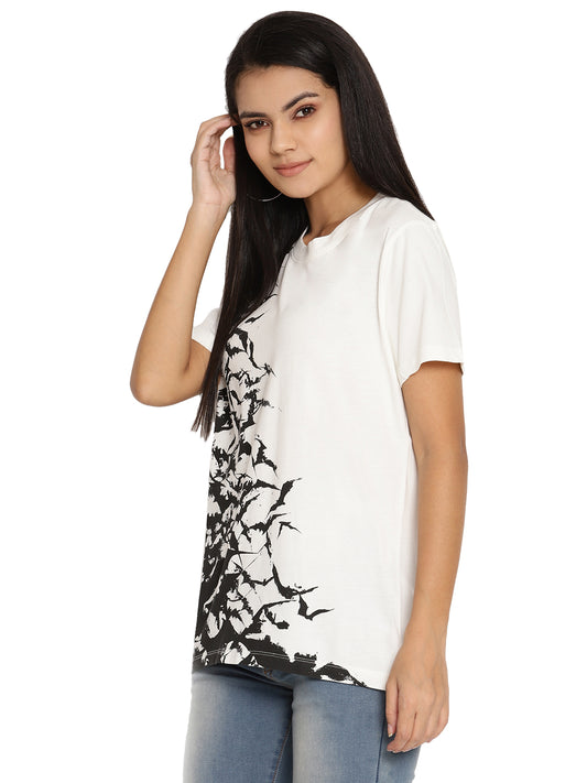Wolfpack Bats White Printed Women T-Shirt Wolfpack