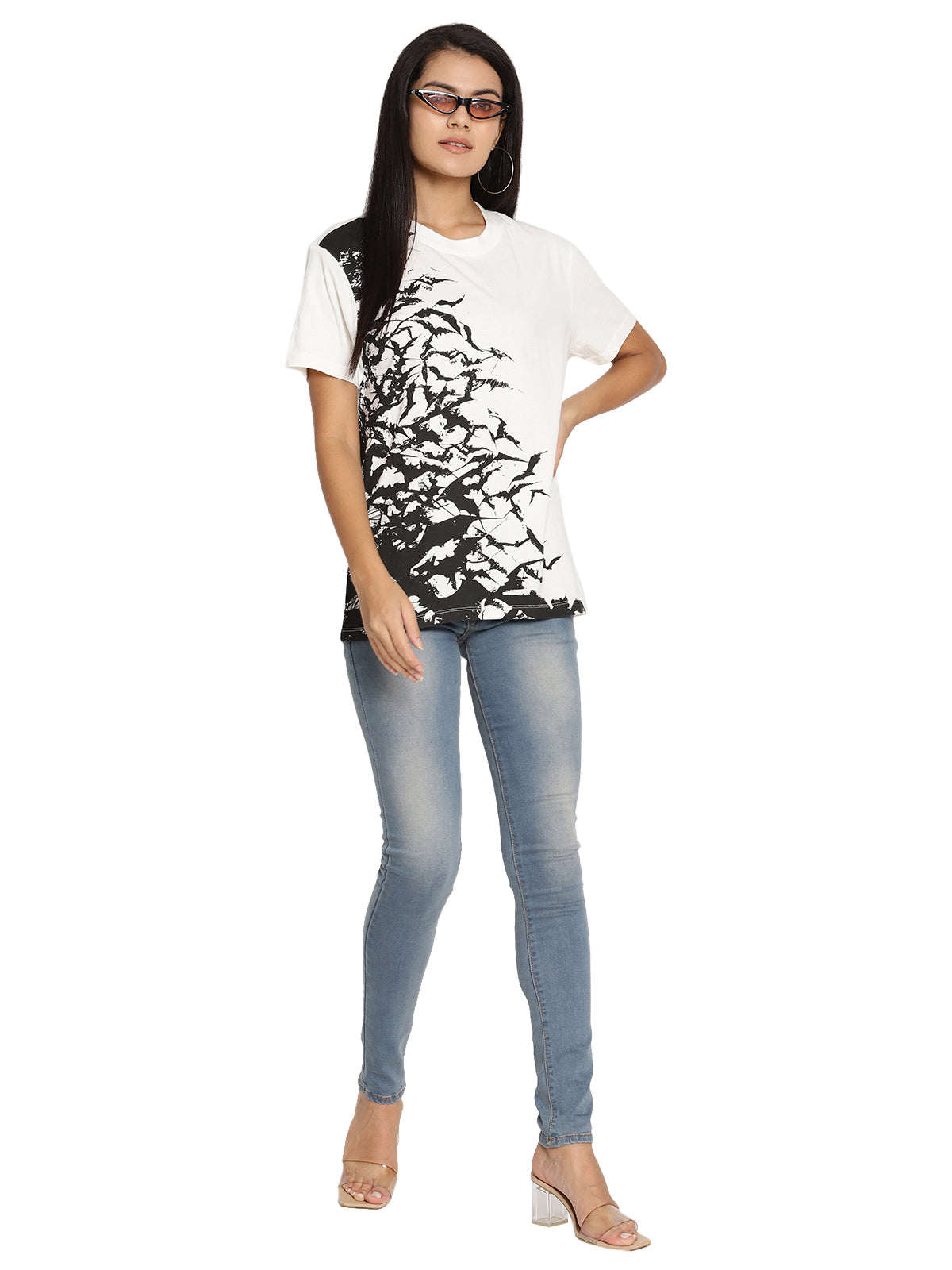 Wolfpack Bats White Printed Women T-Shirt Wolfpack