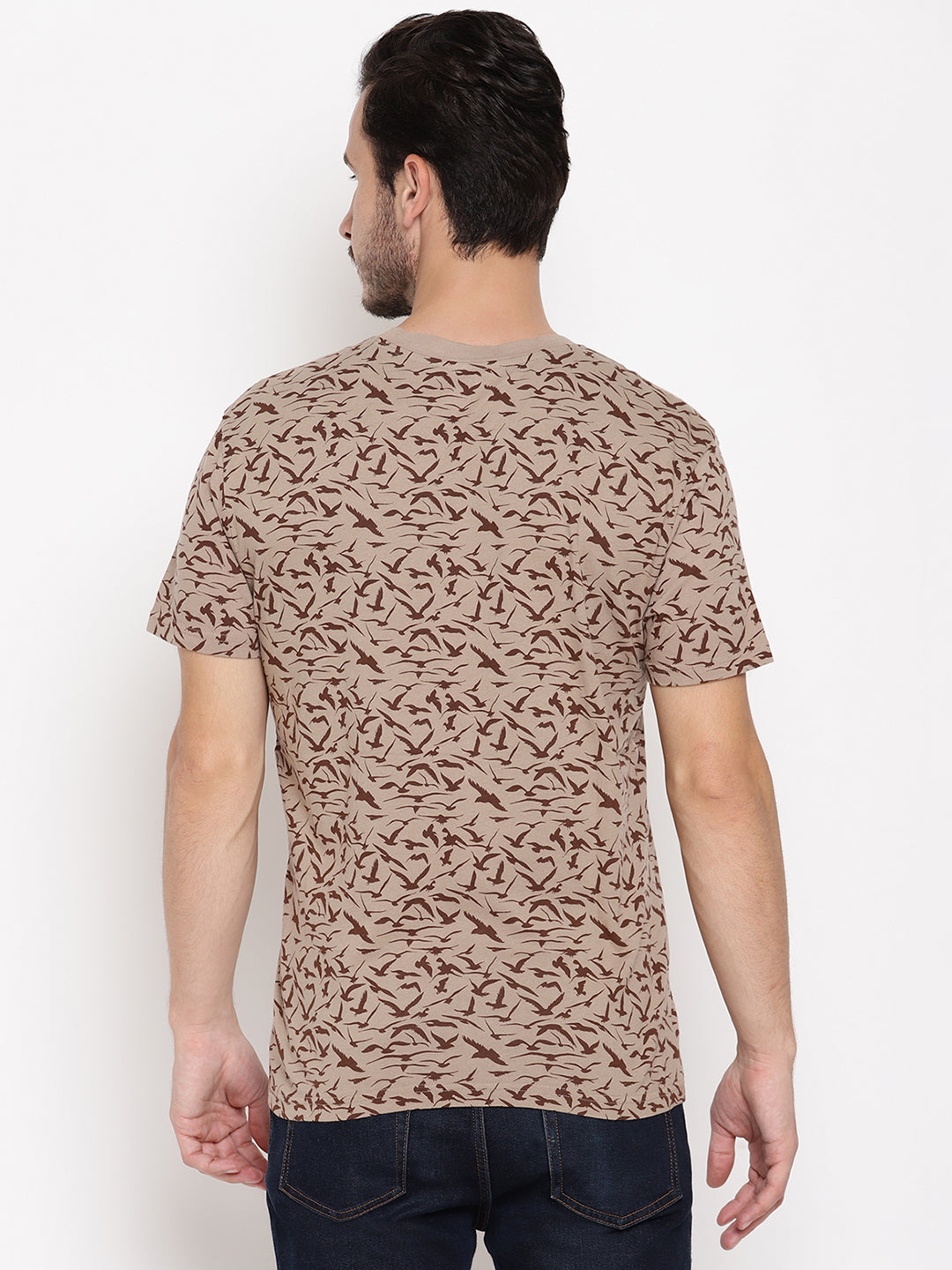 Birds Camo Printed Beige Men T-Shirt Wolfpack