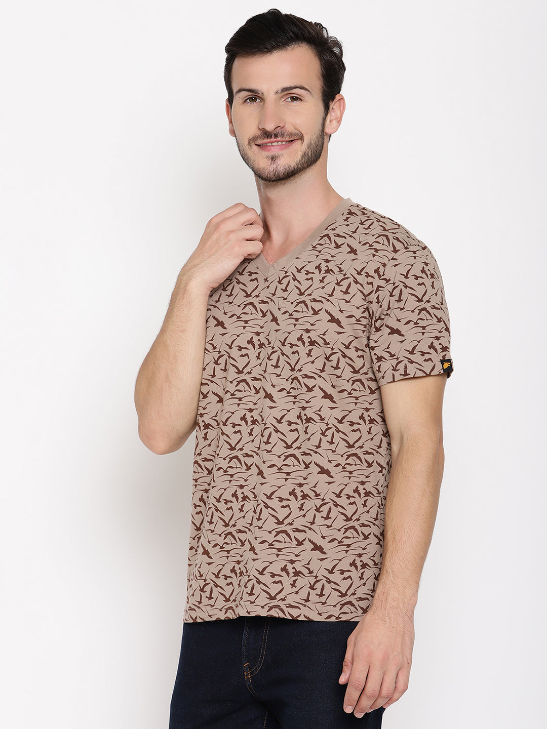 Birds Camo Printed Beige Men T-Shirt Wolfpack