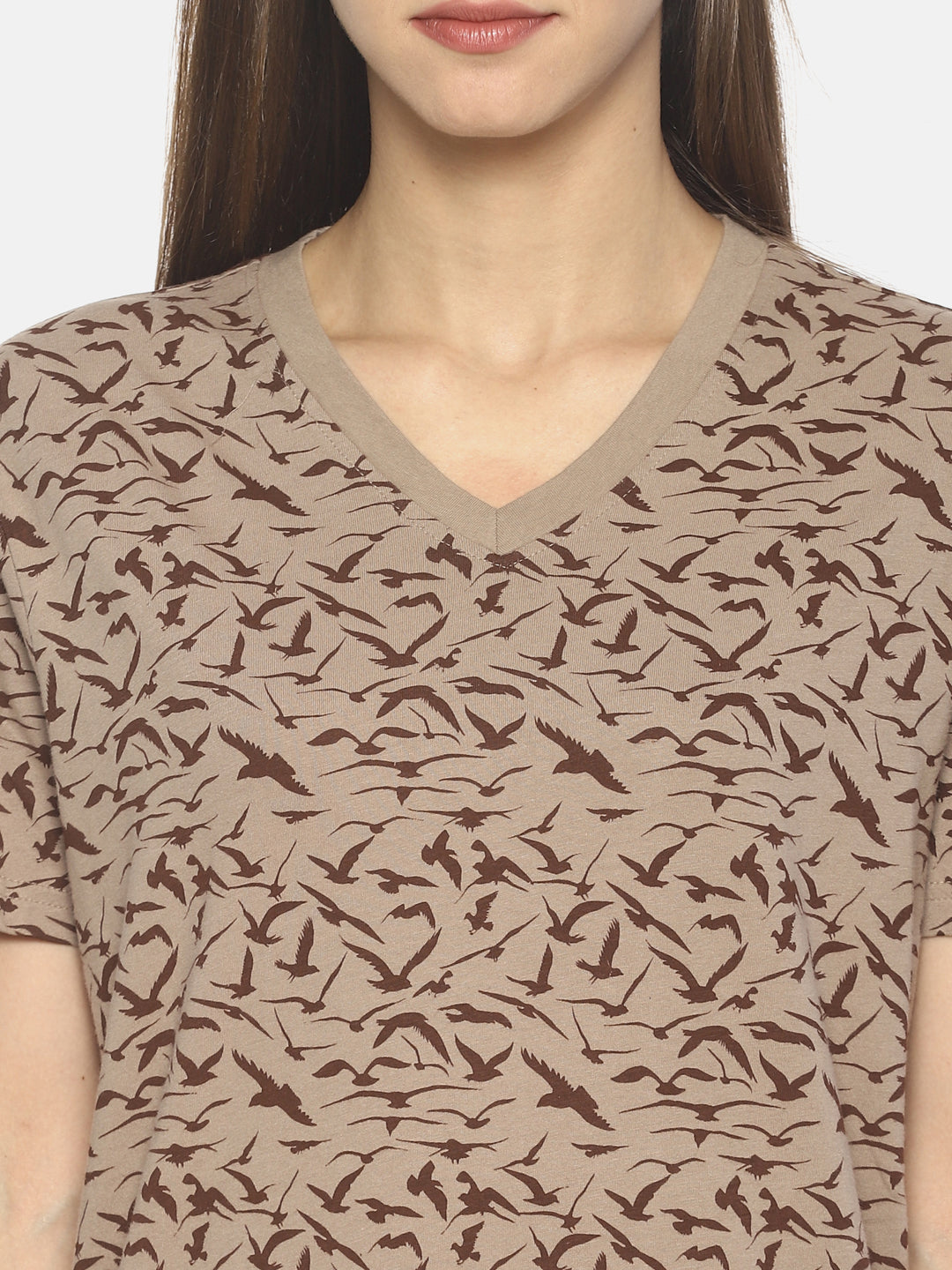 Wolfpack Women Beige Printed T-Shirt Wolfpack