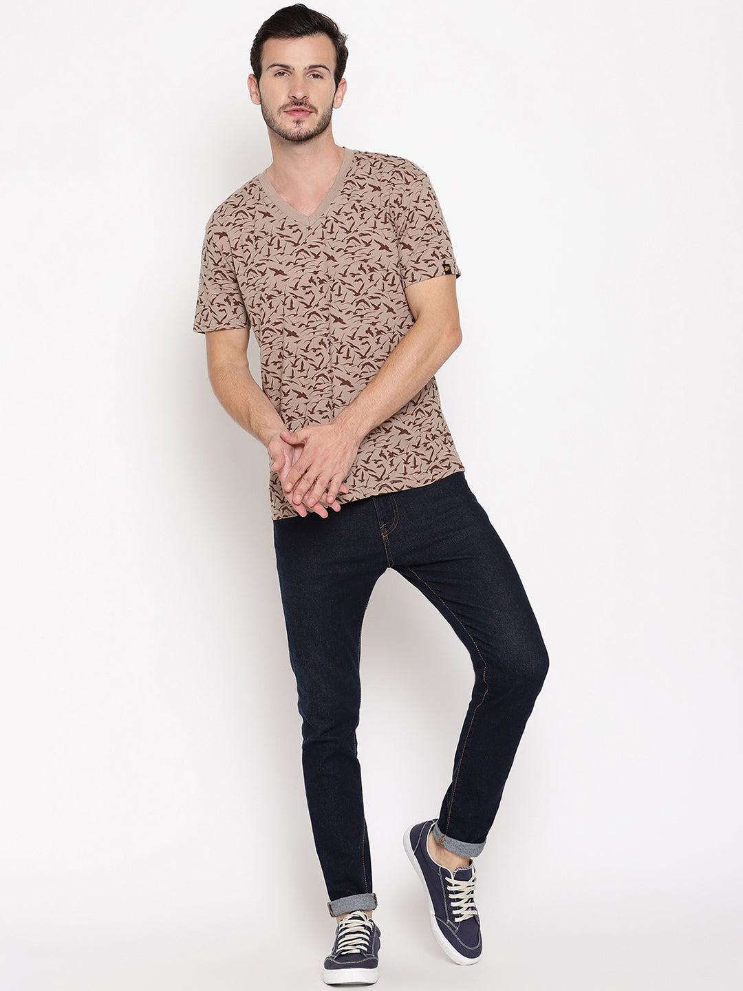 Birds Camo Printed Beige Men T-Shirt Wolfpack