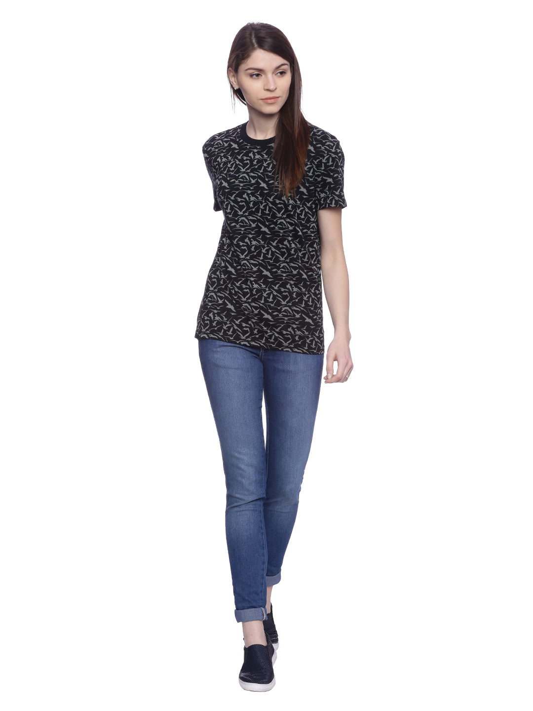 Wolfpack Women Black Printed T-Shirt Wolfpack