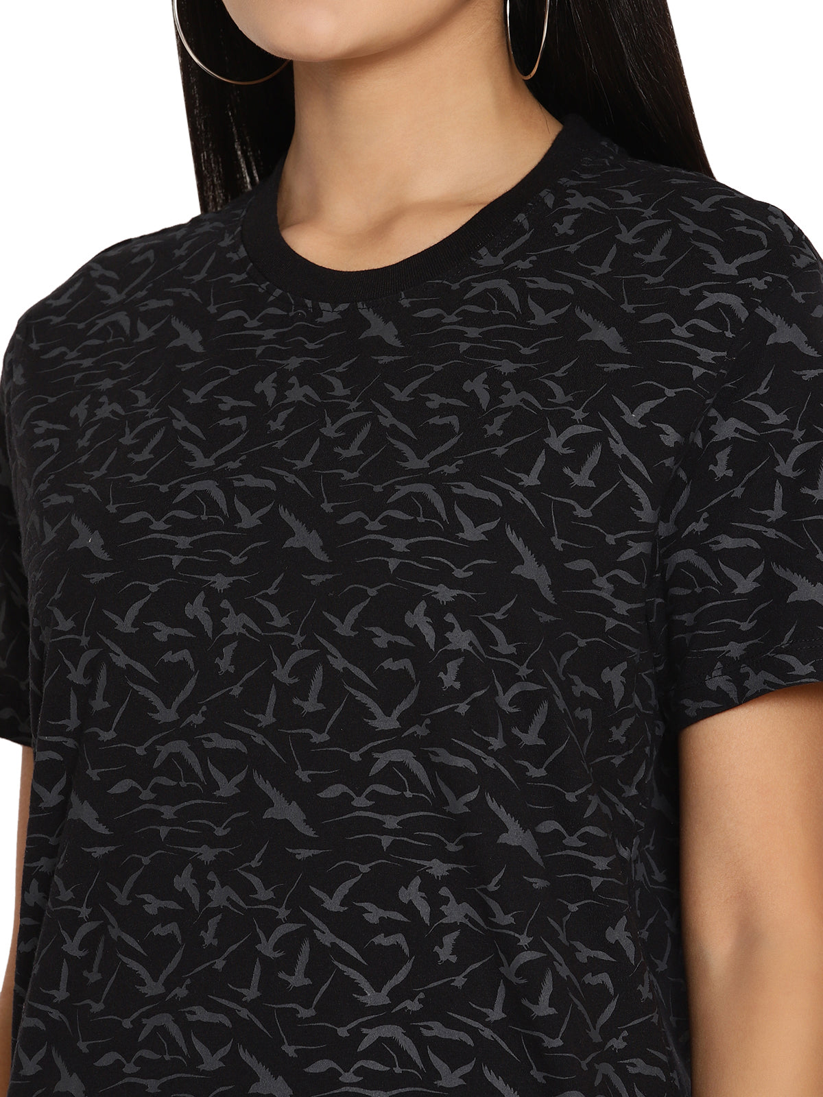 Wolfpack Birds Camo Black Printed Women T-Shirt