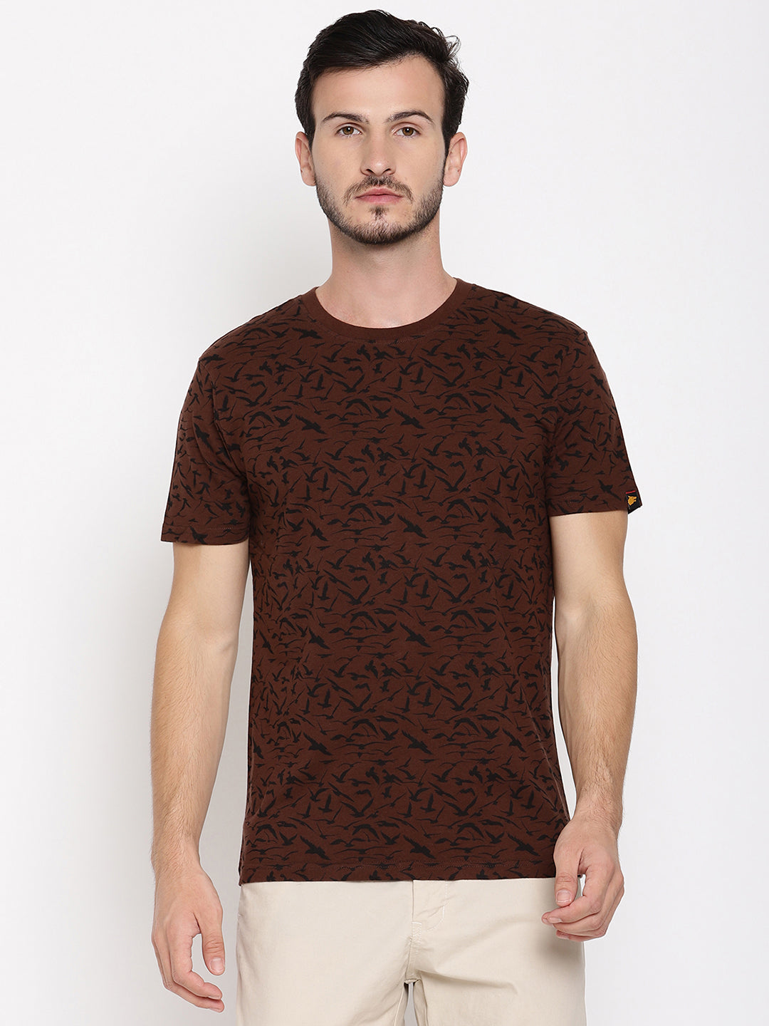 Wolfpack Men Chocolate Brown Printed T-Shirt