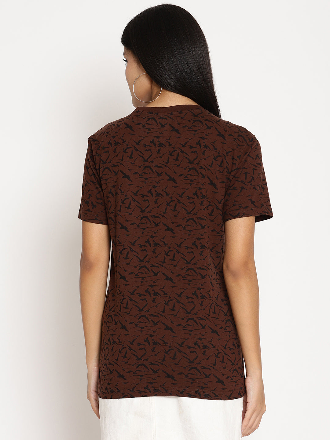 Wolfpack Women Choco Brown Printed T-Shirt