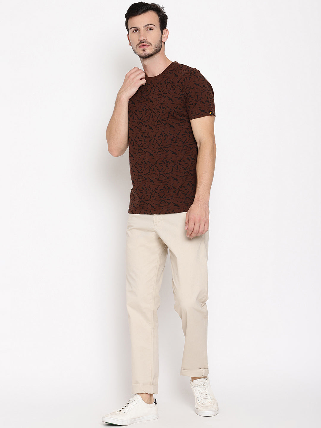 Wolfpack Men Chocolate Brown Printed T-Shirt