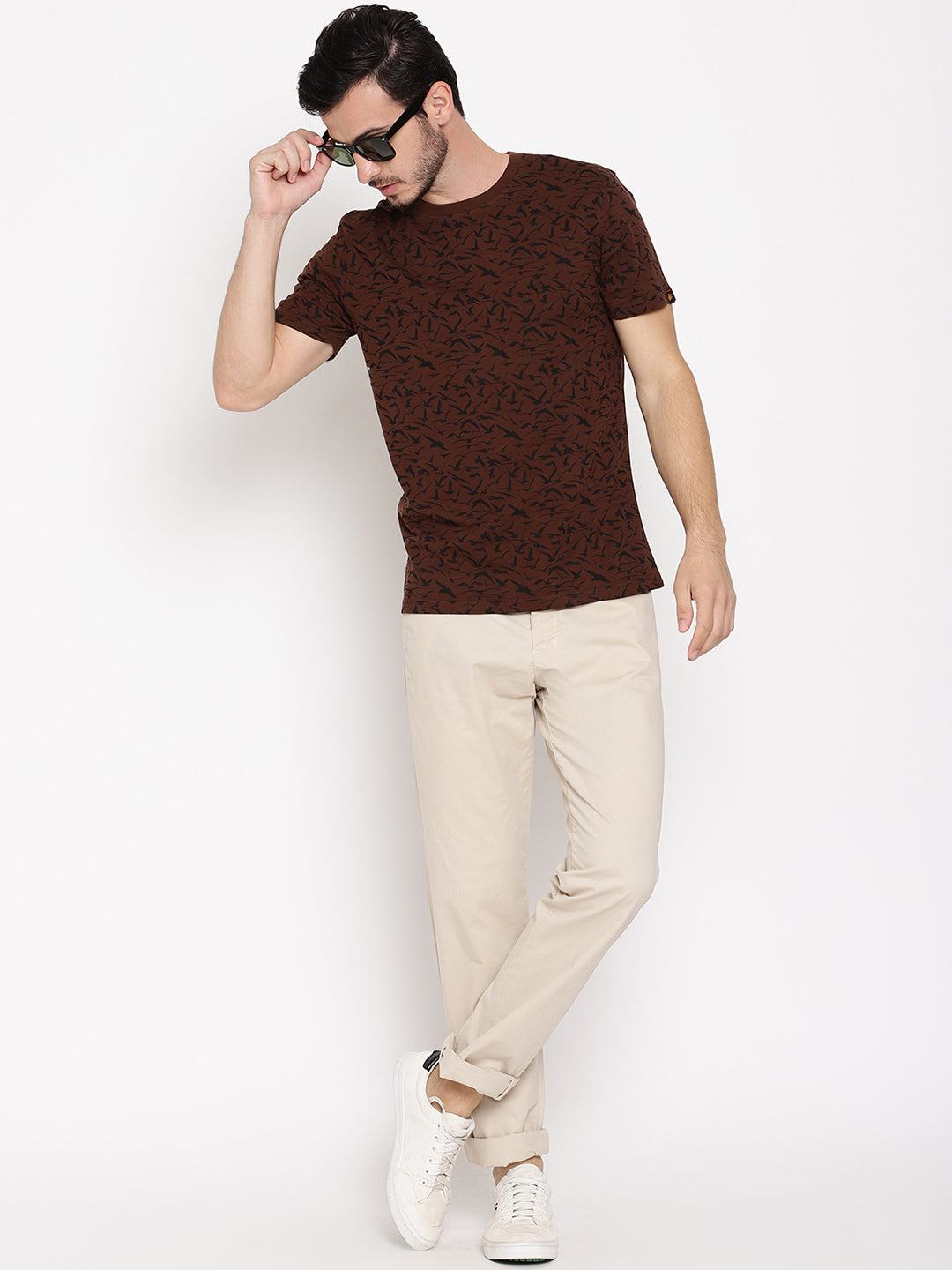 Wolfpack Men Chocolate Brown Printed T-Shirt
