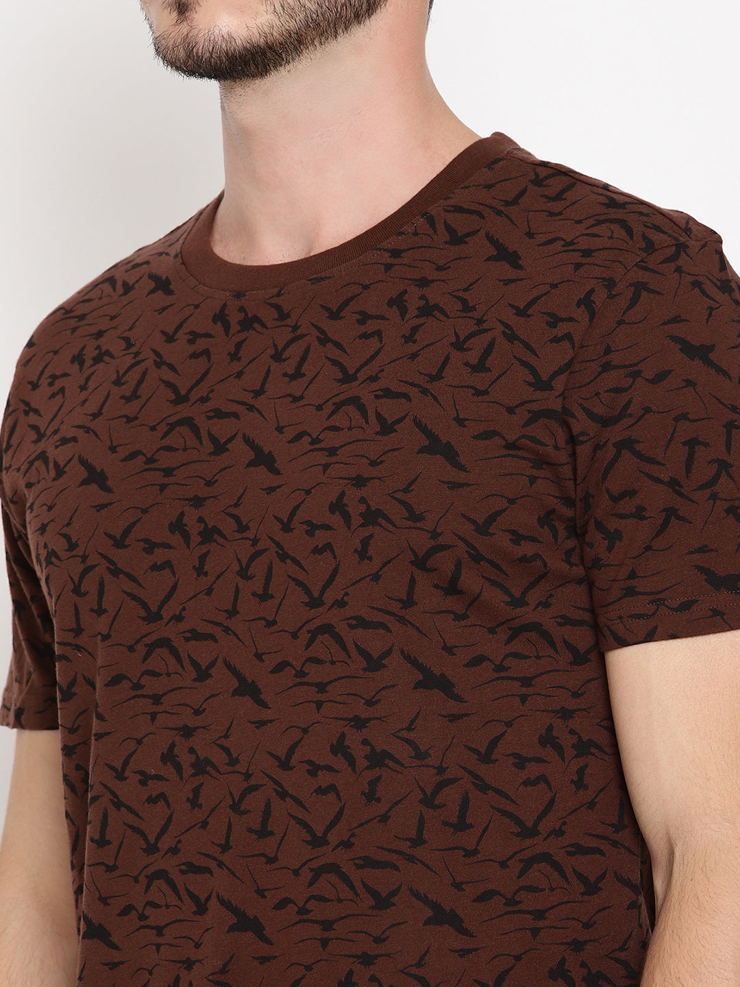 Wolfpack Men Chocolate Brown Printed T-Shirt