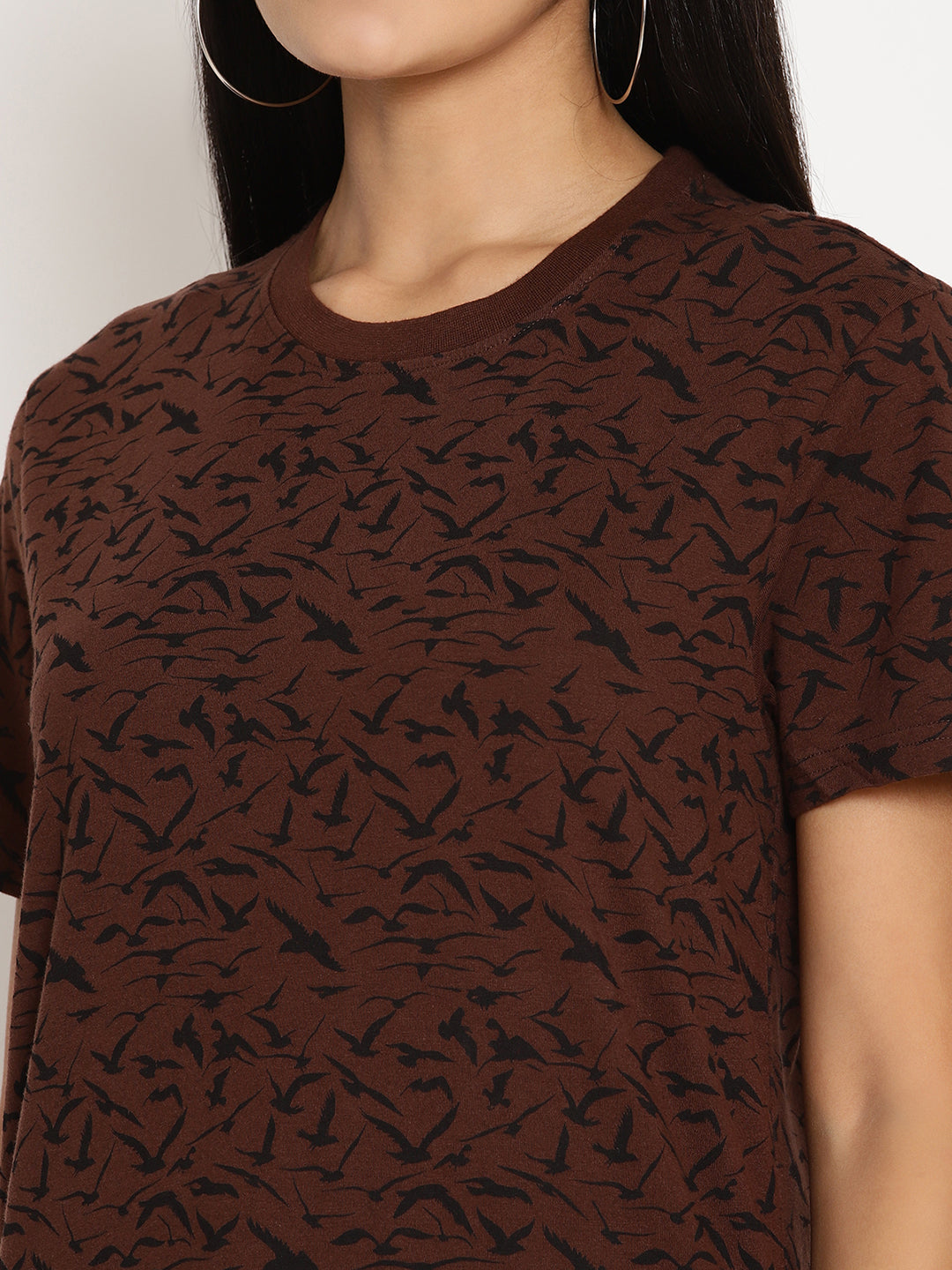 Wolfpack Women Choco Brown Printed T-Shirt