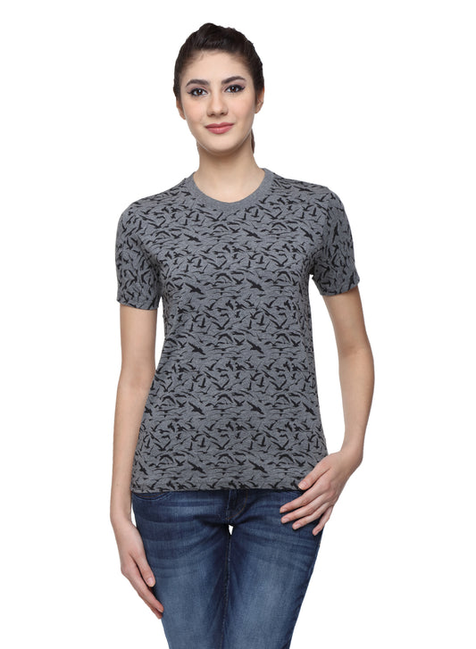 Wolfpack Women Dark Grey Printed T-Shirt Wolfpack