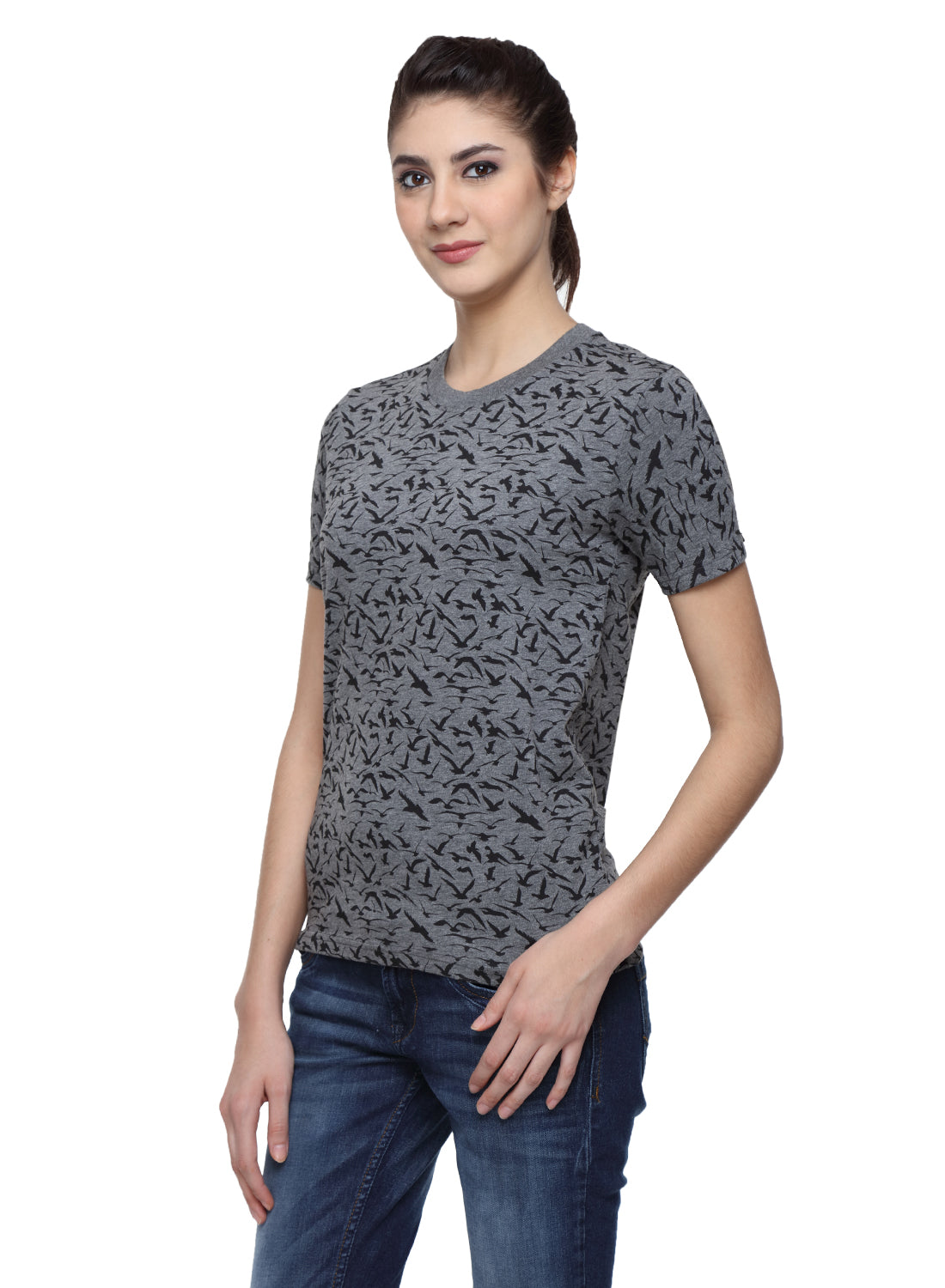 Wolfpack Women Dark Grey Printed T-Shirt Wolfpack