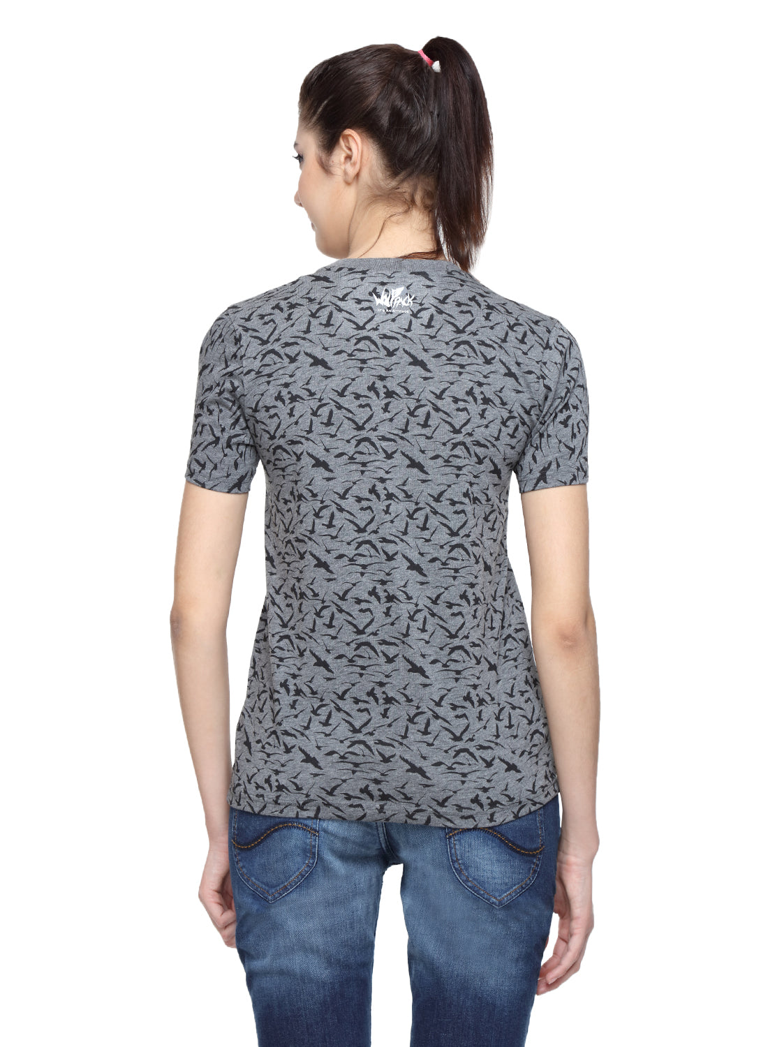 Wolfpack Women Dark Grey Printed T-Shirt Wolfpack