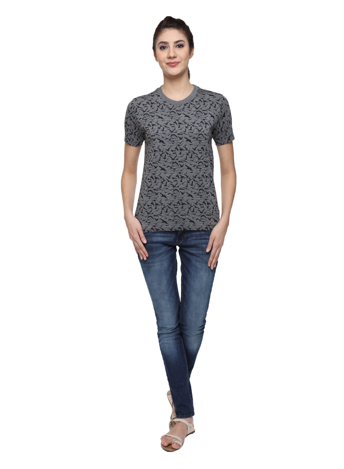 Wolfpack Women Dark Grey Printed T-Shirt Wolfpack