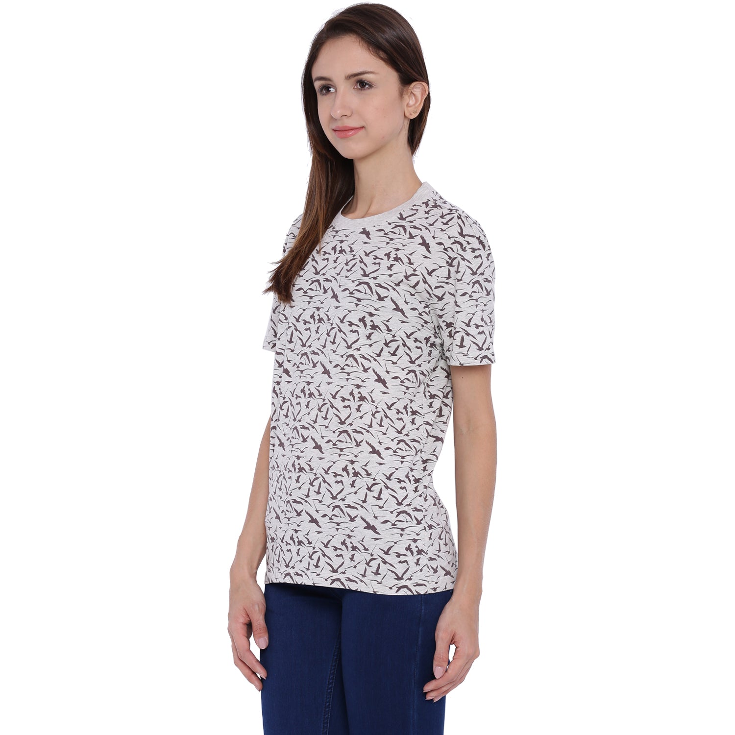 Wolfpack Women Ecru Mélange Printed T-Shirt Wolfpack