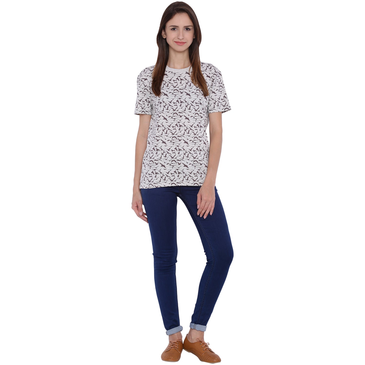 Wolfpack Women Ecru Mélange Printed T-Shirt Wolfpack