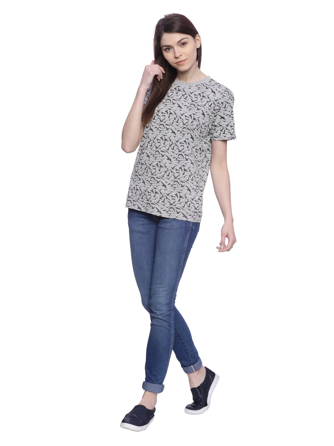 Wolfpack Women Grey Printed T-Shirt Wolfpack