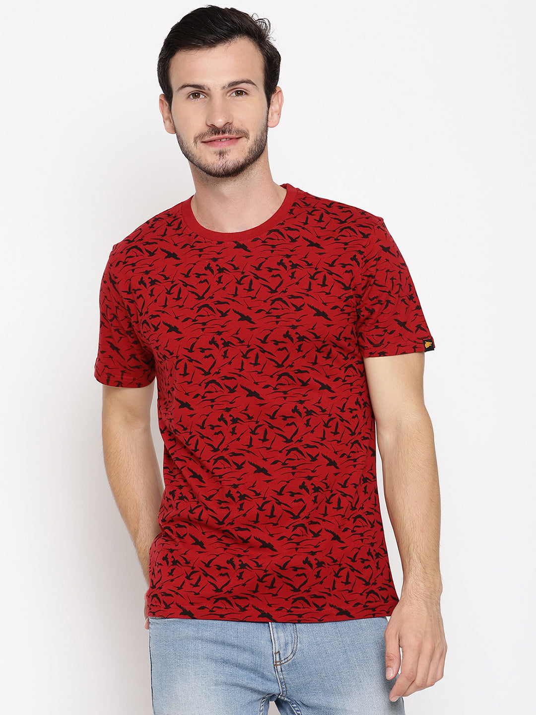 Birds Camo Red Printed Men T-Shirt Wolfpack
