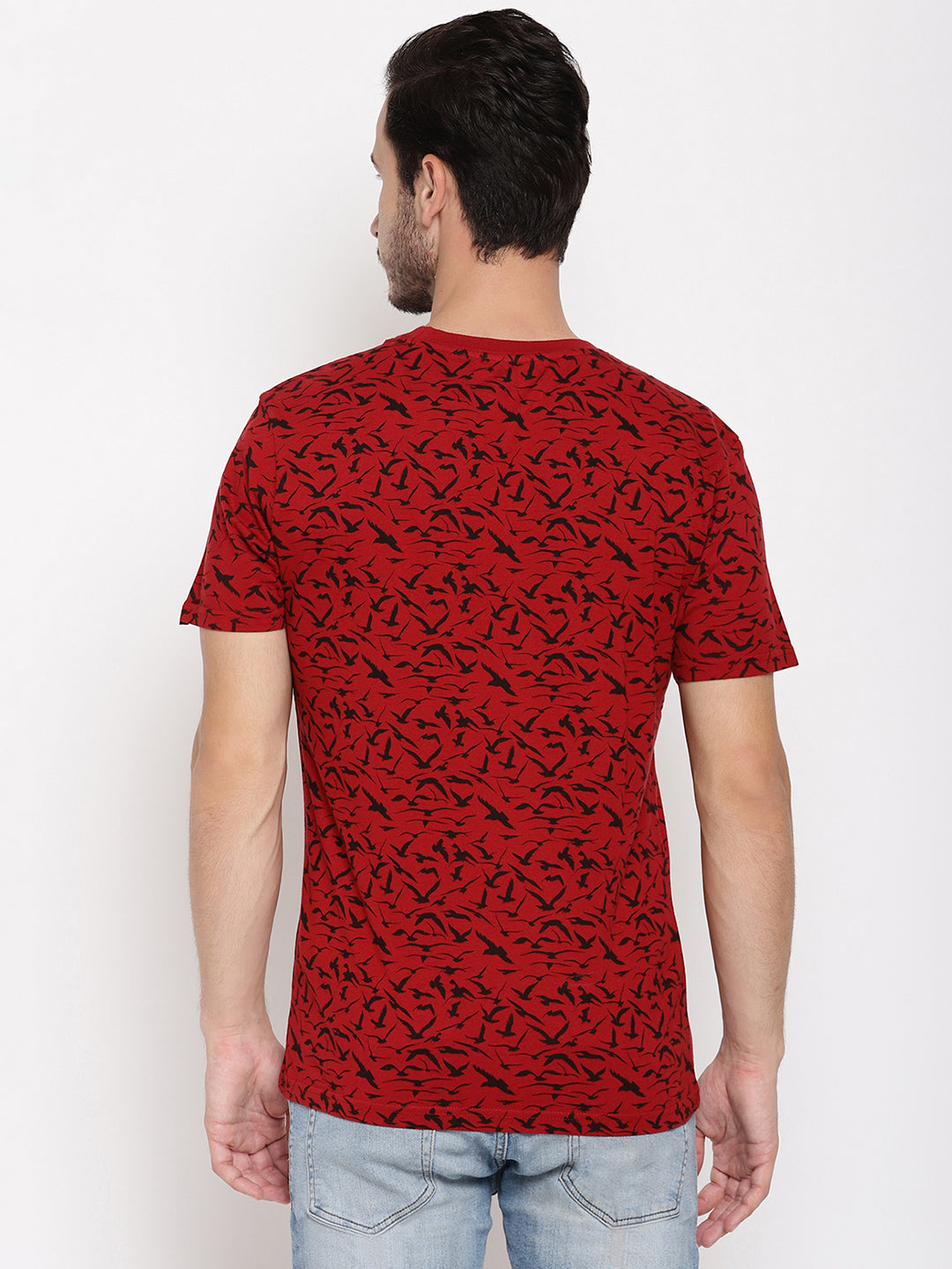Birds Camo Red Printed Men T-Shirt Wolfpack