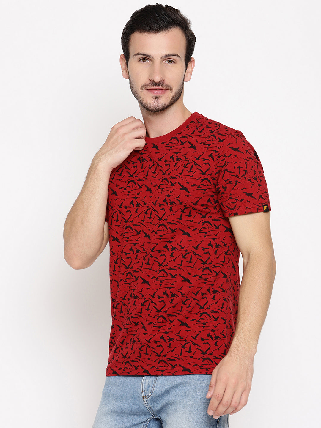 Birds Camo Red Printed Men T-Shirt Wolfpack