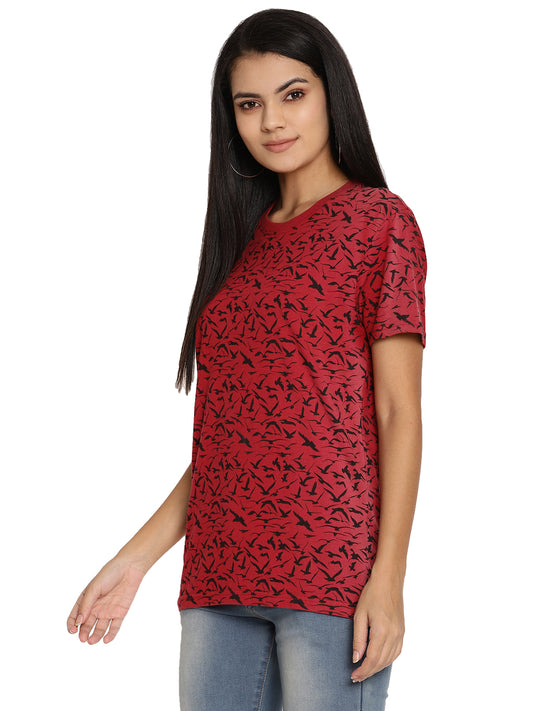Wolfpack Birds Camo Red Printed Women T-Shirt Wolfpack