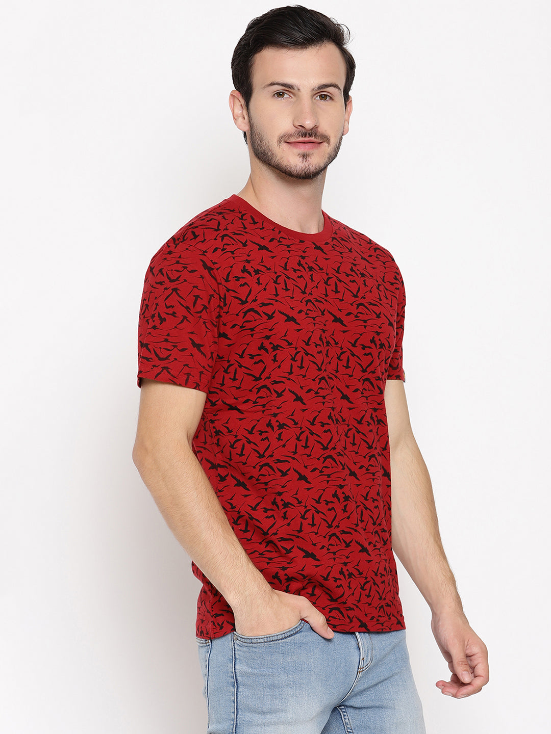 Birds Camo Red Printed Men T-Shirt Wolfpack