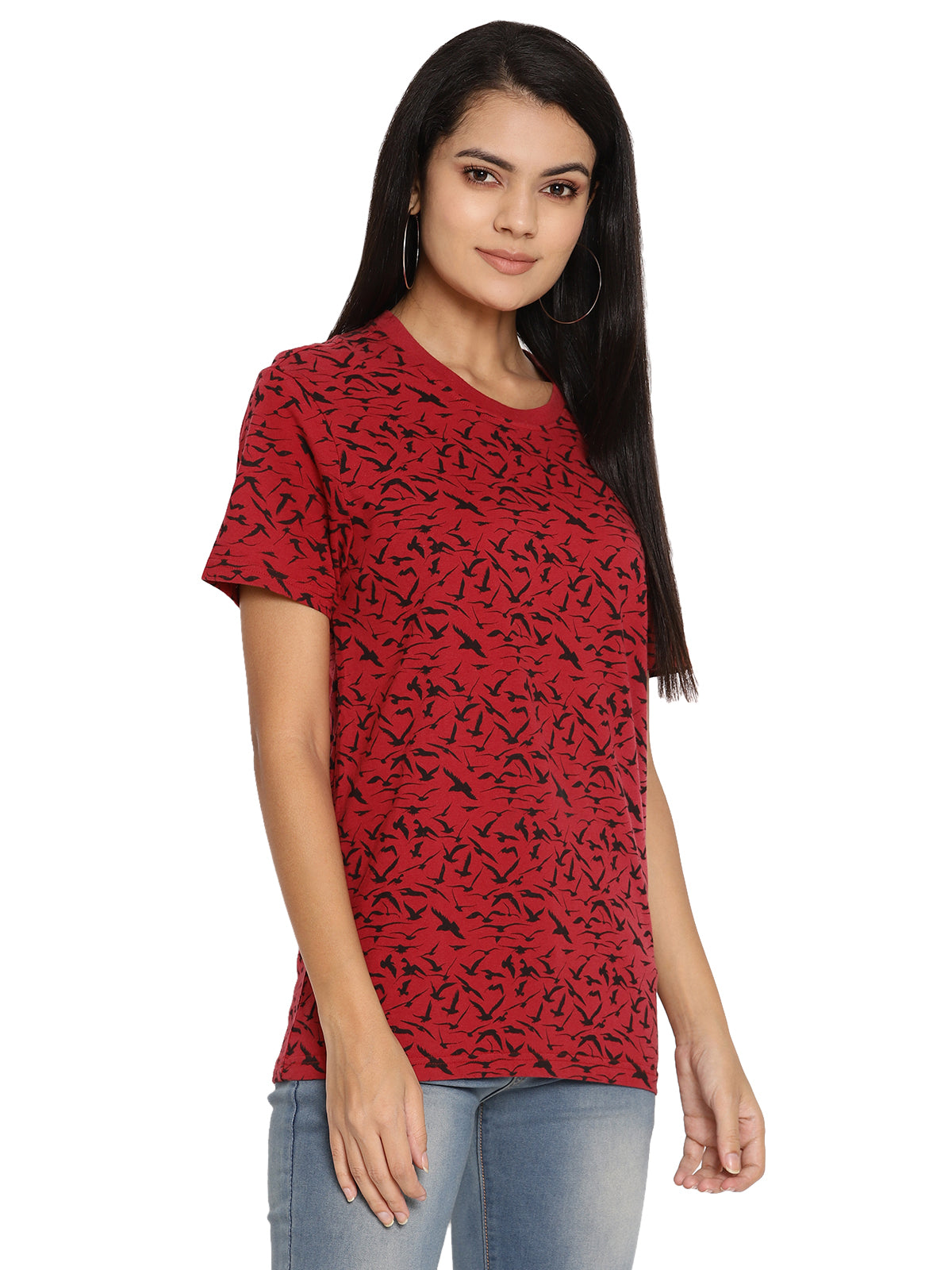 Wolfpack Birds Camo Red Printed Women T-Shirt Wolfpack