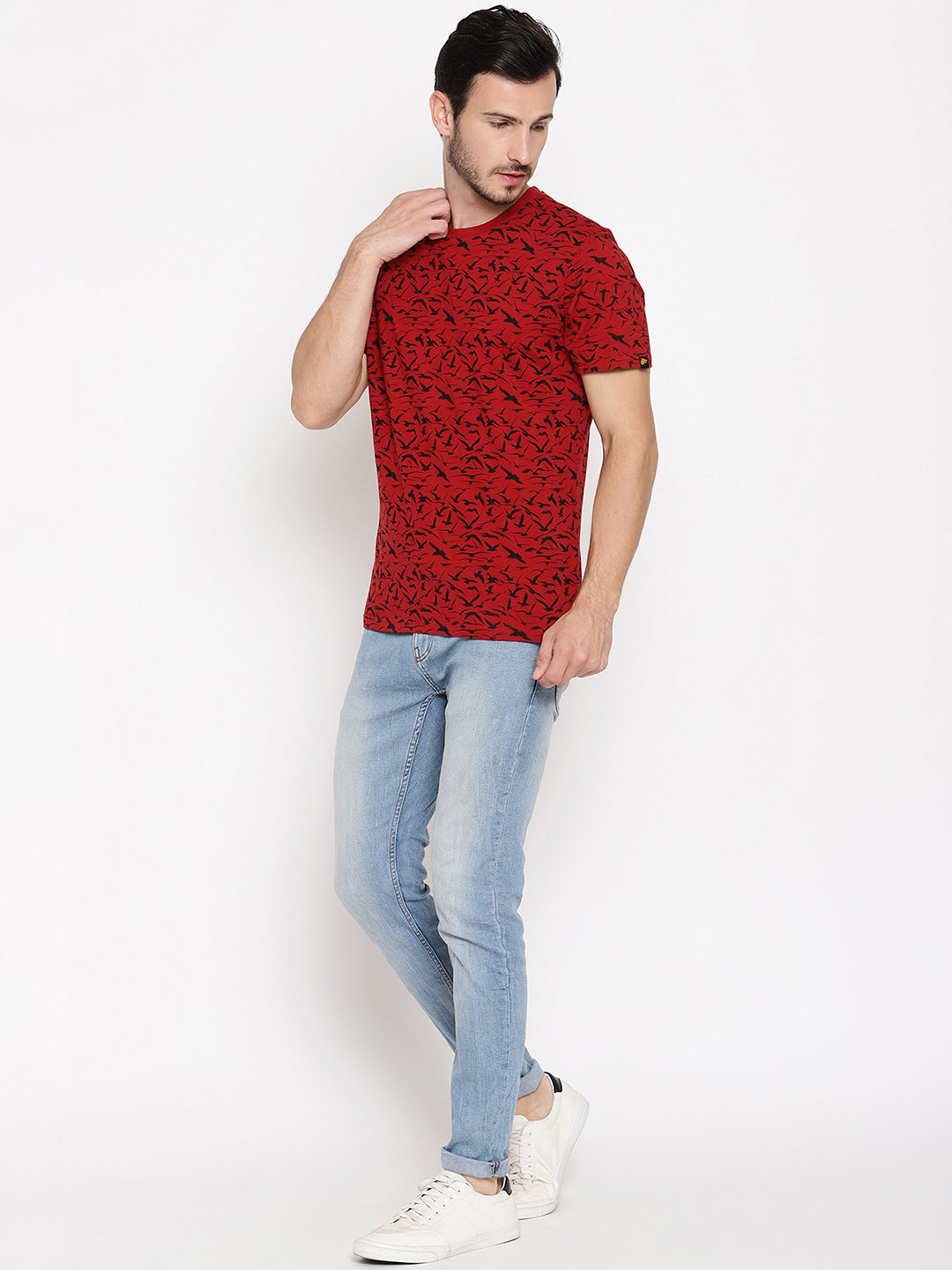 Birds Camo Red Printed Men T-Shirt Wolfpack