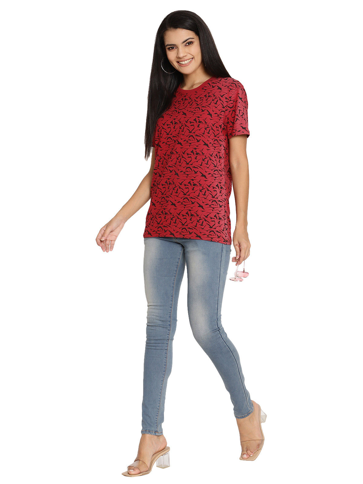 Wolfpack Birds Camo Red Printed Women T-Shirt Wolfpack