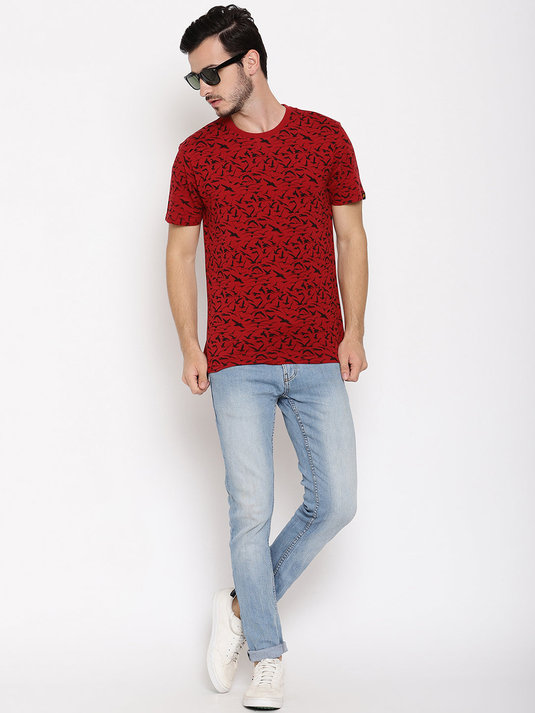 Birds Camo Red Printed Men T-Shirt Wolfpack