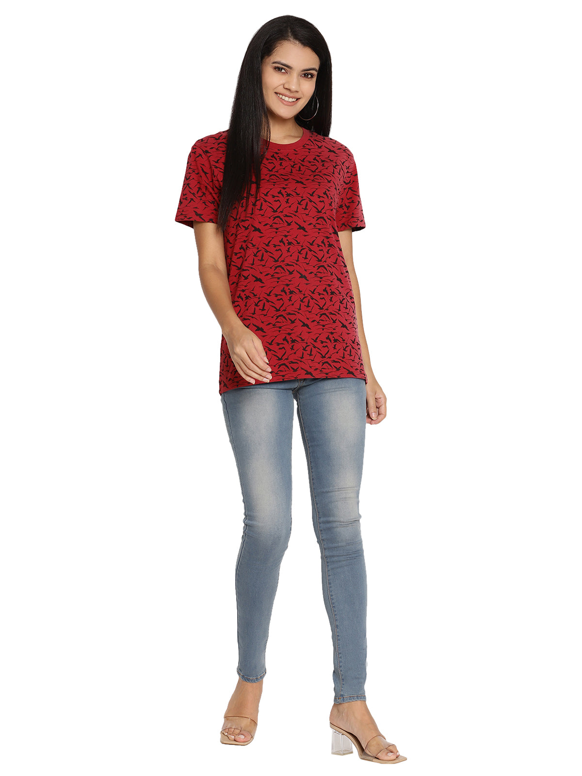 Wolfpack Birds Camo Red Printed Women T-Shirt Wolfpack