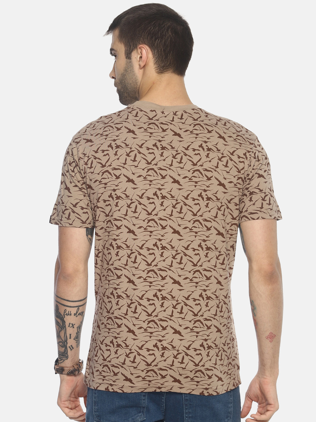 Wolfpack Men Beige Printed T-Shirt Wolfpack
