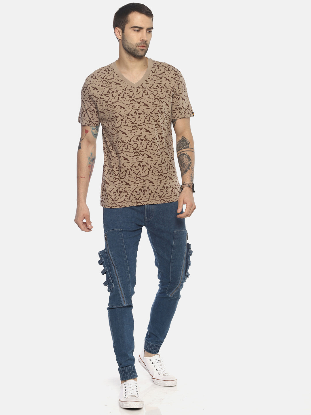 Wolfpack Men Beige Printed T-Shirt Wolfpack