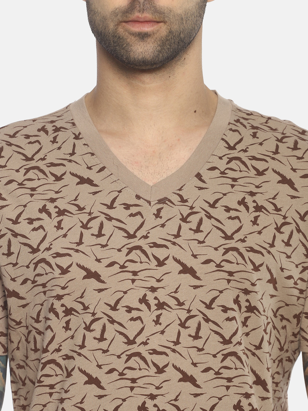 Wolfpack Men Beige Printed T-Shirt Wolfpack