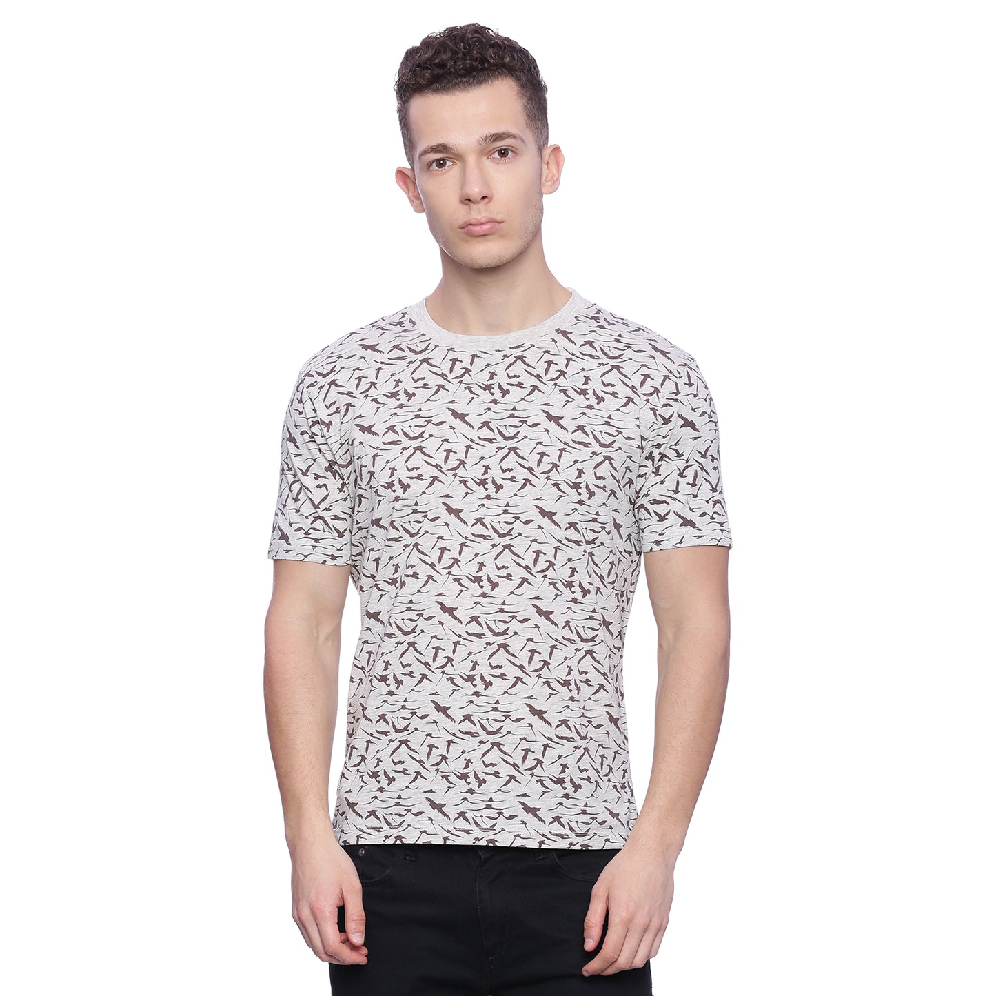 Wolfpack Men Ecru Melange Printed T-Shirt Wolfpack
