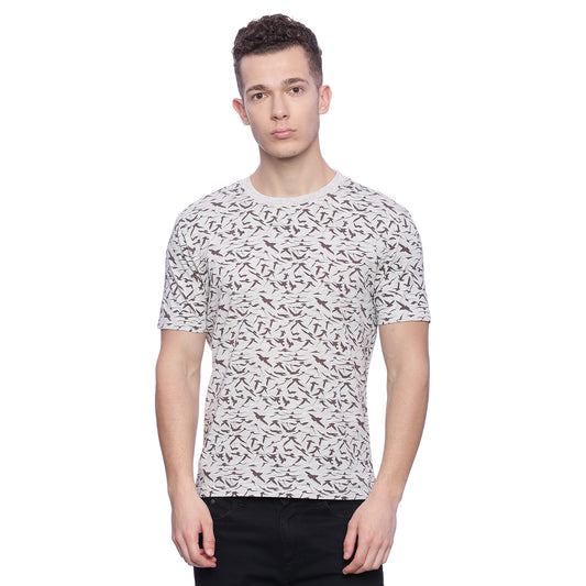 Wolfpack Men Ecru Melange Printed T-Shirt Wolfpack