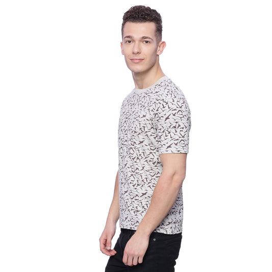 Wolfpack Men Ecru Melange Printed T-Shirt Wolfpack