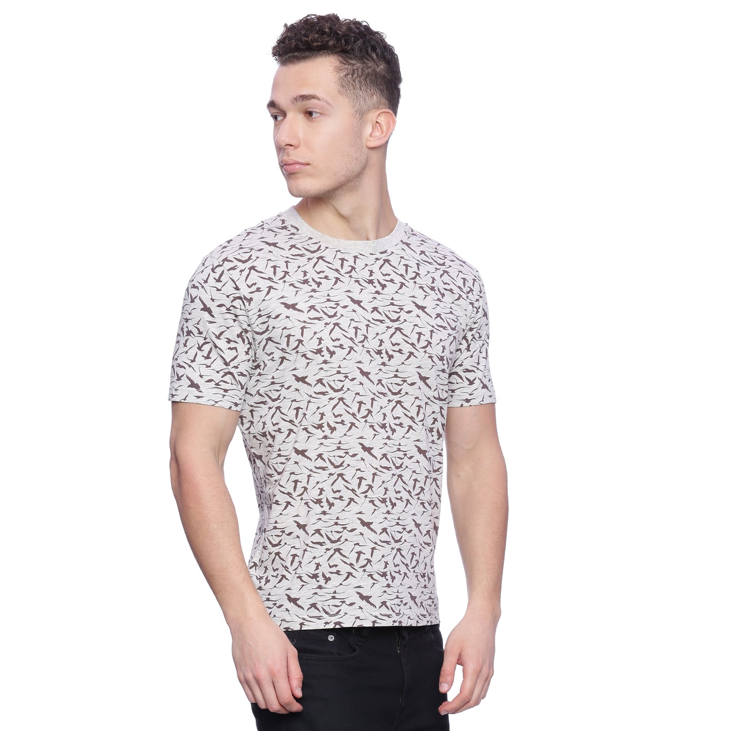 Wolfpack Men Ecru Melange Printed T-Shirt Wolfpack