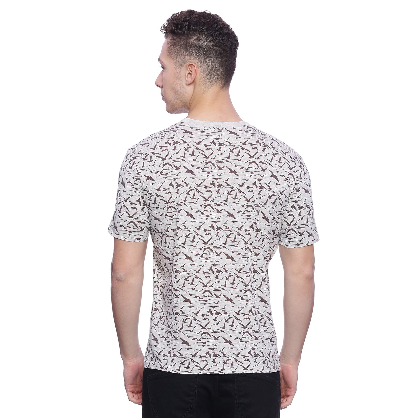 Wolfpack Men Ecru Melange Printed T-Shirt Wolfpack