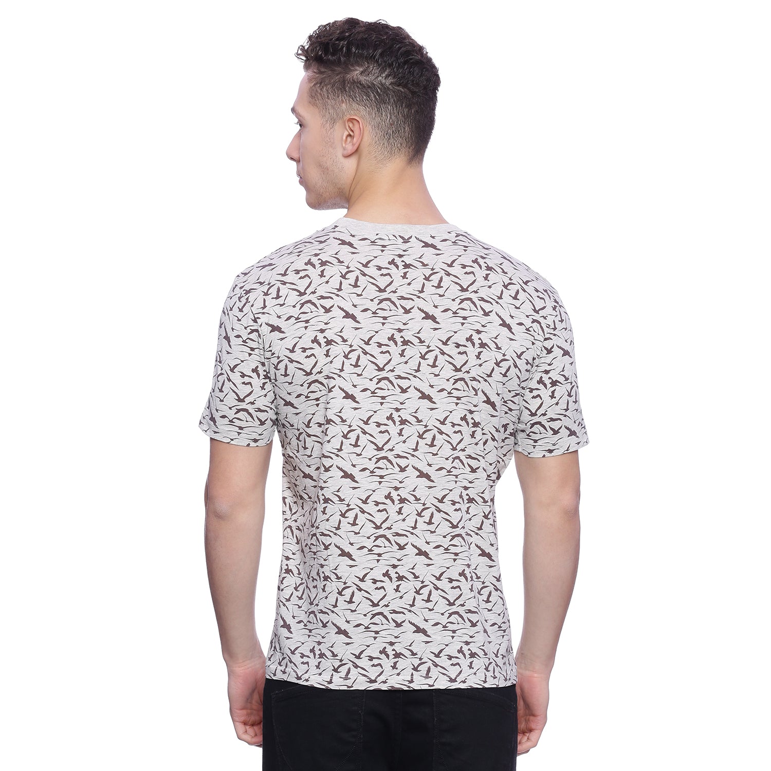 Wolfpack Men Ecru Melange Printed T-Shirt Wolfpack